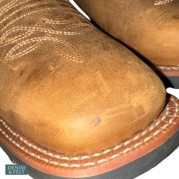 NEW Laredo Kane‎ Cowboy Boots Tan Distressed Leather Square Toe Western Rugged main image 8